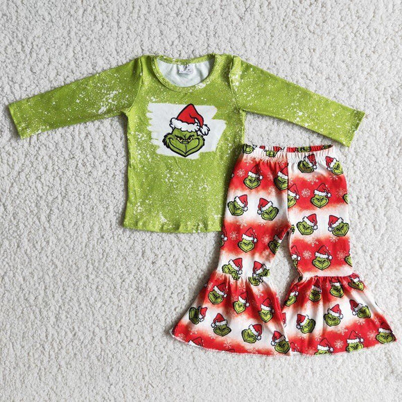 Cartoon Green Red Girls Christmas Outfits