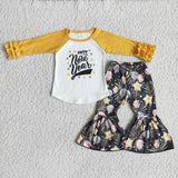 Promotional Happy New Year Fireworks Girls Long Sleeve+Trousers Sets