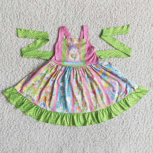 Promotional Bunny Polka Dots Belt Patchwork Girls Easter Dress