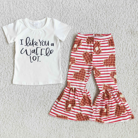 Promotional I like you a Waffle Lot Girls Short Sleeve+Trousers Sets