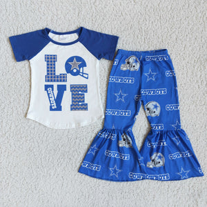 Cowboys Team Blue Helmet Girls Short Sleeve+Trousers Sets