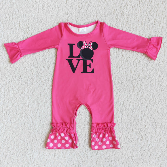 Promotional Love Cartoon Hot Pink Girls Valentine Romper