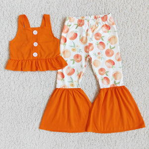 Promotional Peach Orange Girls Short Sleeve+Trousers Sets