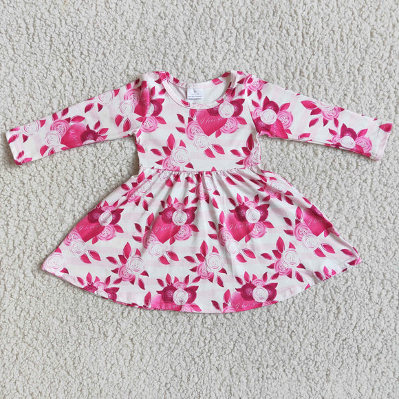 Promotional Floral Love Pink Girls Valentines Dress