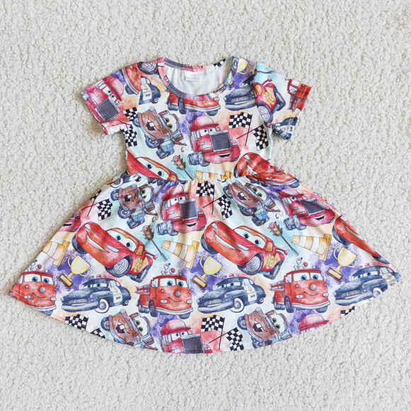 Promotional Cartoon Car Red Girls Short Sleeve Dress