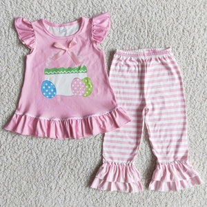 Promotional Eggs Pink Stripes Girls Easter Outfits