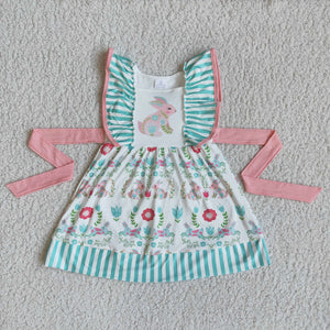 Promotional Bunny Belt Stripes Girls Easter Dress