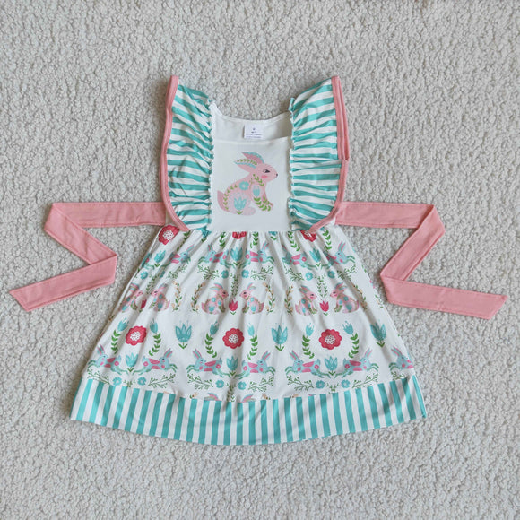 Promotional Bunny Belt Stripes Girls Easter Dress