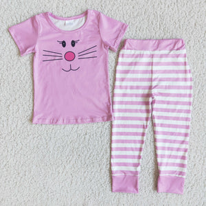 Promotional Bunny Pink Stripes Girls Easter Pajamas