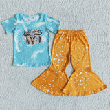 Promotional Bull Stars Yellow Girls Short Sleeve+Trousers Sets