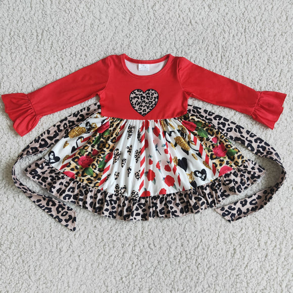 Promotional Love Red Patchwork Girls Valentines Dress