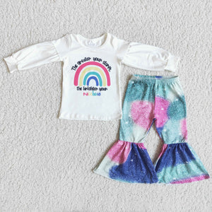 Promotional Brighter Rainbow Tie Dye Girls Long Sleeve+Trousers Sets