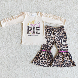 Promotional Y'all need pie Leopard Print Girls Long Sleeve+Trousers Sets