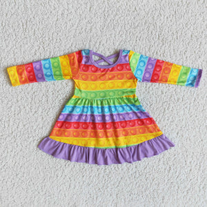 Promotional Criss-Cross Yellow Purple Girls Long Sleeve Dress