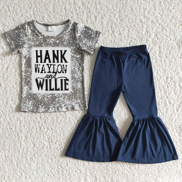 Promotional Hank Singer Gray Navy Girls Short Sleeve+Trousers Sets