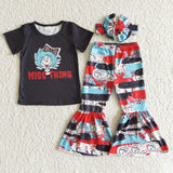 Cartoon Cat  Miss Thing Black Girls Short Sleeve+Trousers Sets