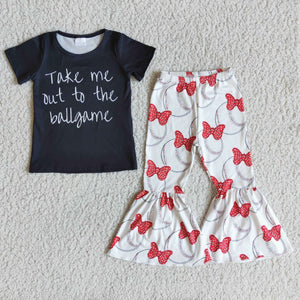 Promotional Take me out to the ballgame black Girls Short Sleeve+Trousers Sets