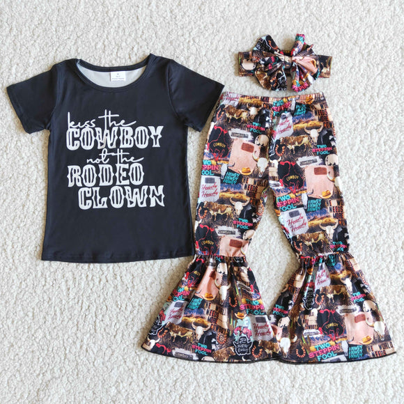 Promotional Cowboy Black Girls Short Sleeve+Trousers Sets