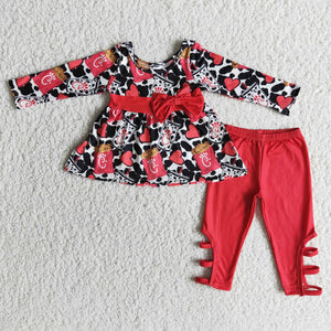 Promotional Food Love Chick Red Bow Legging Girls Valentine Outfits