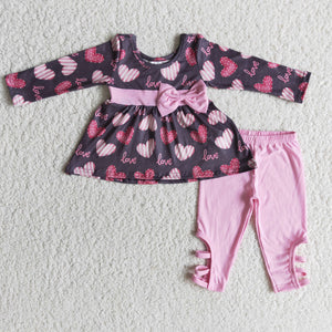 Promotional Love Pink Bow Legging Girls Valentine Outfits