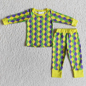 Yellow Green Purple Boys Mardi Gras Pajamas