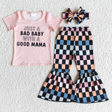 Promotional Just a Bad Baby With a Good Mama Pink Girls Short Sleeve+Trousers Sets