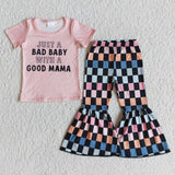 Promotional Just a Bad Baby With a Good Mama Pink Girls Short Sleeve+Trousers Sets