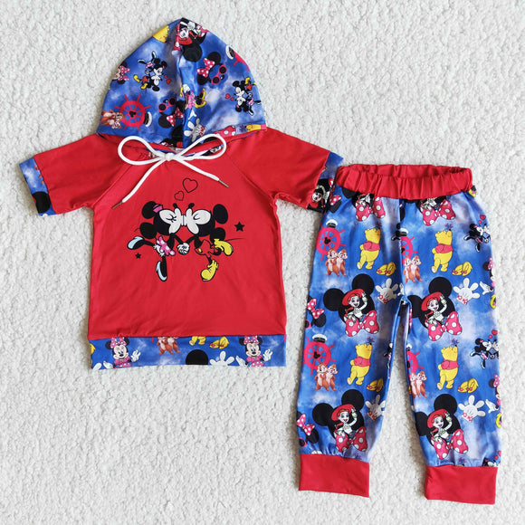 Promotional Cartoon Red Blue Hoodie Kids Valentines Outfits