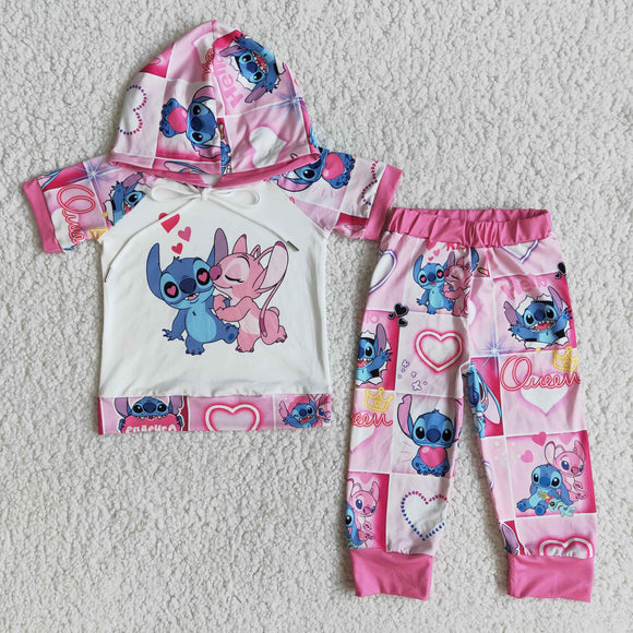 Promotional Cartoon Pink White Hoodie Kids Valentines Outfits