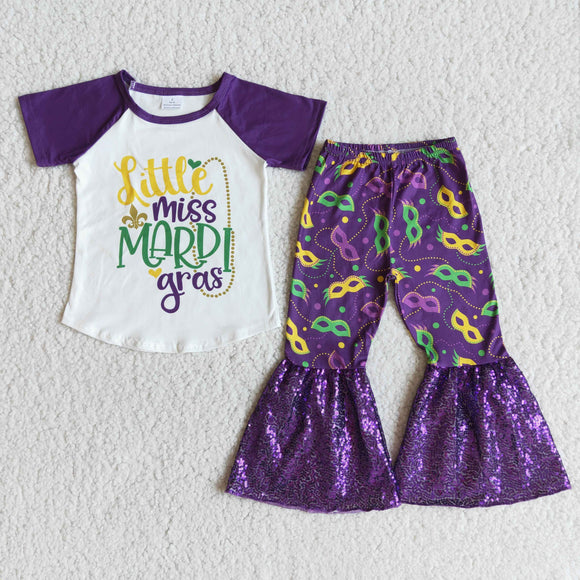 Little Miss Purple Sequins Girls Mardi Gras Outfits