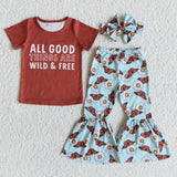 Promotional Sunflower Butterfly Good Things are wild & free Girls Short Sleeve+Trousers Sets