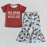 Promotional Sunflower Butterfly Good Things are wild & free Girls Short Sleeve+Trousers Sets