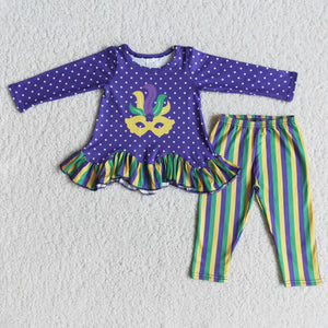 Purple Stripes Mask Girls Mardi Gras Outfits