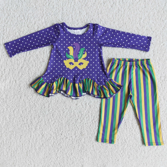 Purple Stripes Mask Girls Mardi Gras Outfits