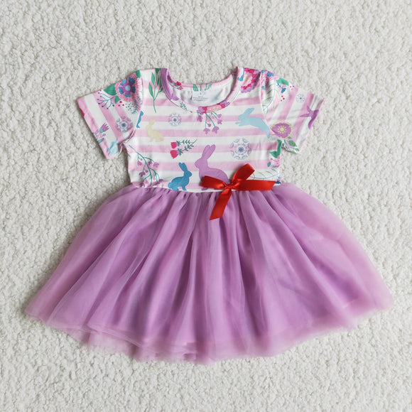 Promotional Bunny Purple Gauze Girls Easter Dress