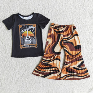 Promotional Guitar Music Girls Short Sleeve+Trousers Sets