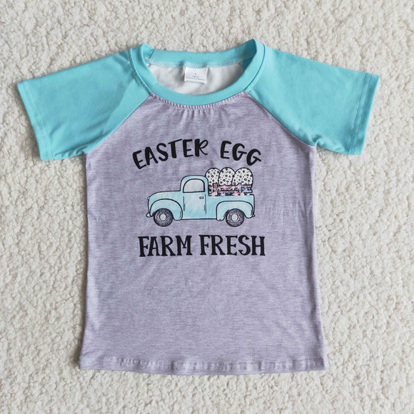 Egg Farm Fresh Blue Gray Boys Easter Top