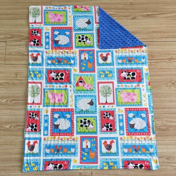 Farm Animal Blue Blankets