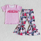 Promotional Somebody's Problem Pink Girls Short Sleeve+Trousers Sets