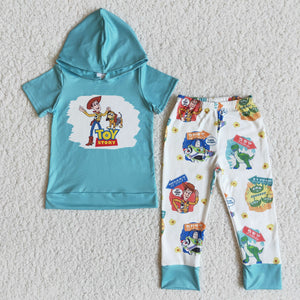 Promotional Cartoon Blue White Boys Fall Hoodie Sets