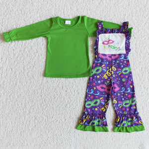 Mardi Gras Purple Girls Suspender Pants Overalls Sets