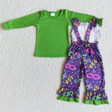 Mardi Gras Purple Girls Suspender Pants Overalls Sets