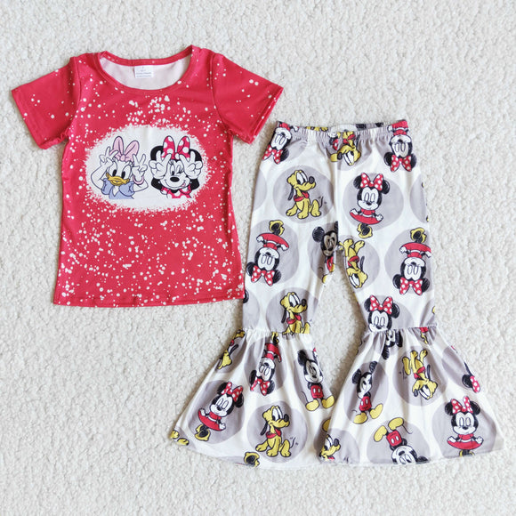 Promotional Cartoon Girls Short Sleeve+Trousers Sets