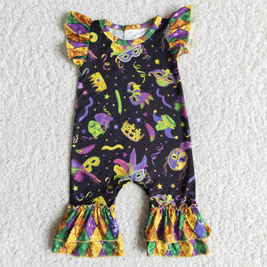 Baby Girls Purple Black Mardi Gras Carnival Romper
