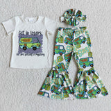 Get in losers Cartoon Green Girls Short Sleeve+Trousers Sets