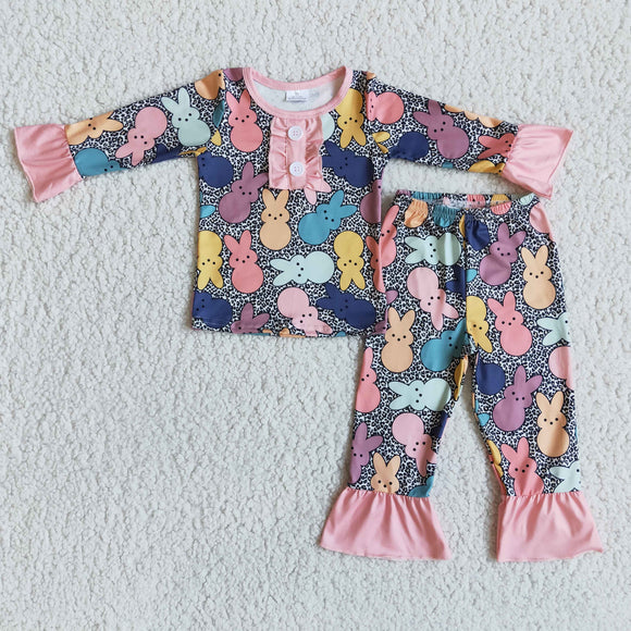 Promotional Bunny Leopard Print Girls Easter Pajamas