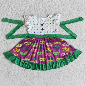 Green Belt Purple Girls Mardi Gras Dress