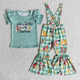 Chicken Plaid Girls Suspender Pants Overalls Sets