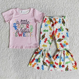 Promotional Sour Sweet Pink Girls Short Sleeve+Trousers Sets