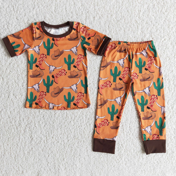 Cactus Cowboy Hat Boys Short Sleeve Pajamas